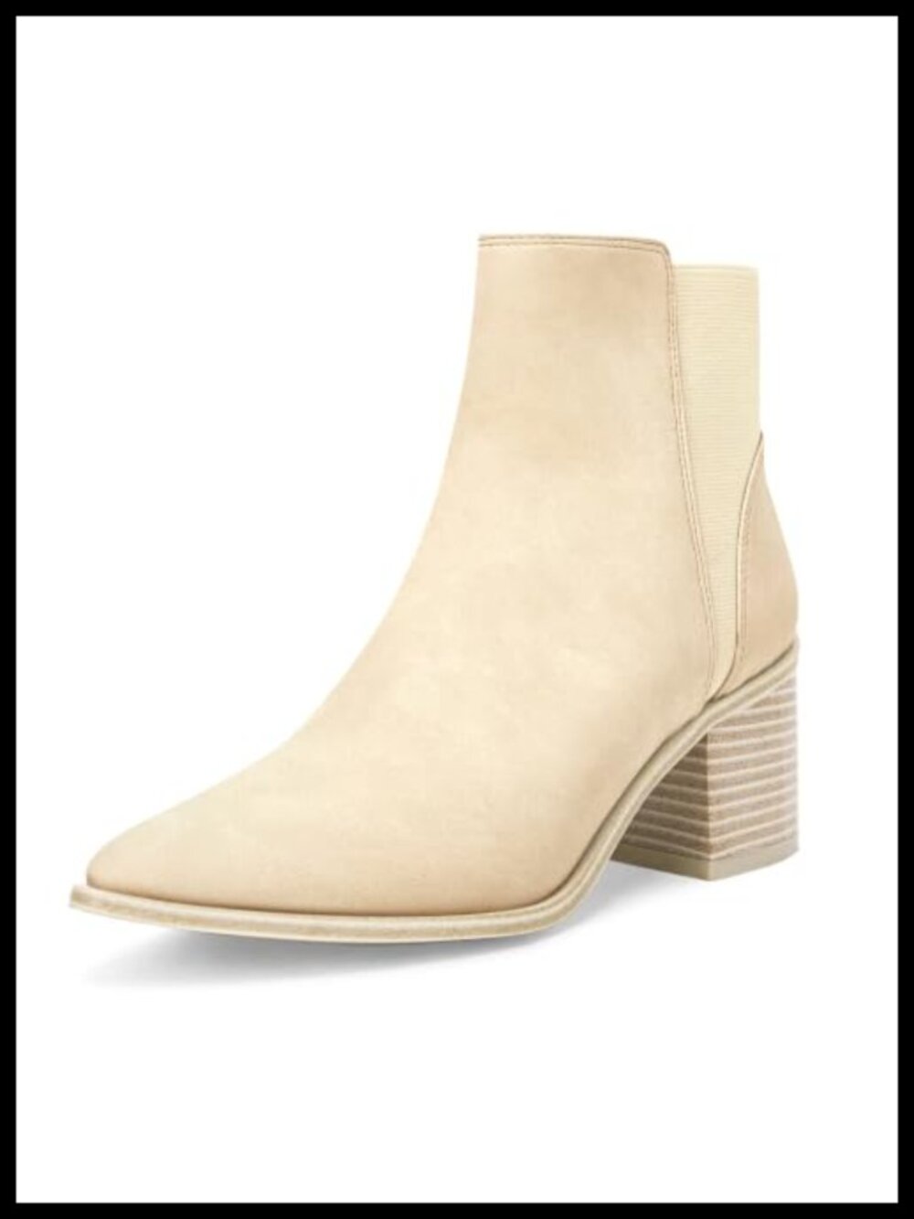 Faux Leather Pointed Toe Chunky Heel Slip On Ankle Booties